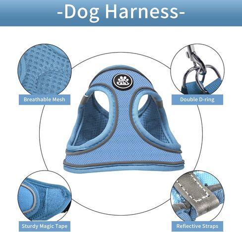 NESTROAD حزام للكلاب بدون سحب، طقم حزام ومقود للقطط مقاوم للهروب، صدرية عاكسة للكلاب للمشي (أزرق، مقاس XX-Small) in Kuwait