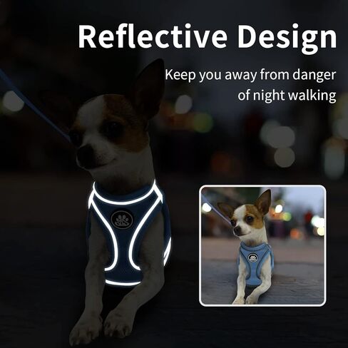 NESTROAD حزام للكلاب بدون سحب، طقم حزام ومقود للقطط مقاوم للهروب، صدرية عاكسة للكلاب للمشي (أزرق، مقاس XX-Small) in Kuwait