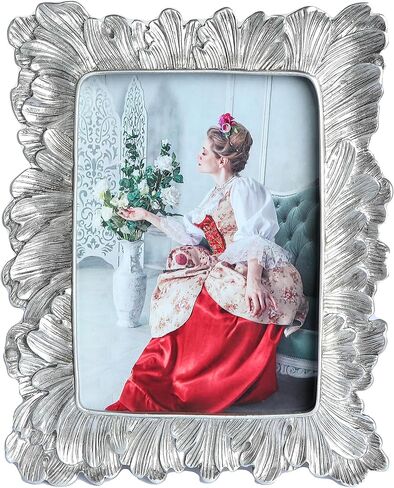 اطارات صور فضية مقاس 5×7 من موملكداي، اطار صور عتيق بلون ذهبي وردي على شكل ورقة شجر مع زجاج امامي عتيق للتعليق على الحائط على الطاولة (ورقة فضية - 5×7) in Kuwait