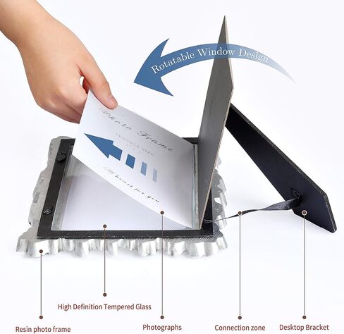 اطارات صور فضية مقاس 5×7 من موملكداي، اطار صور عتيق بلون ذهبي وردي على شكل ورقة شجر مع زجاج امامي عتيق للتعليق على الحائط على الطاولة (ورقة فضية - 5×7) in Kuwait