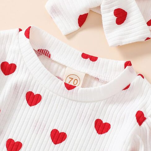 ملابس LIN & BABAY لحديثي الولادة للفتيات في عيد الحب بأكمام طويلة رومبير + سروال جرس سفلي + عصابة رأس in Kuwait