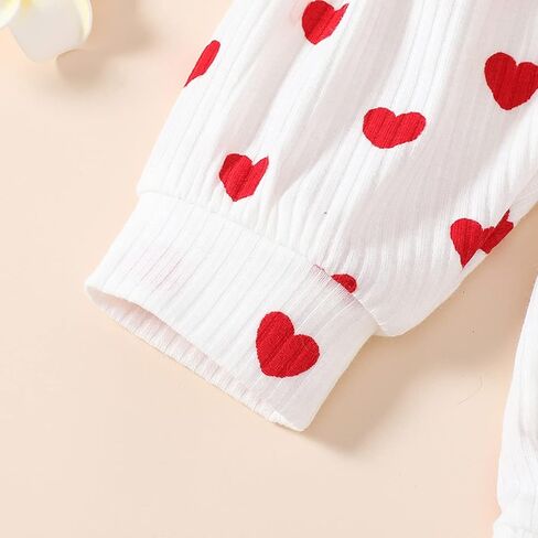 ملابس LIN & BABAY لحديثي الولادة للفتيات في عيد الحب بأكمام طويلة رومبير + سروال جرس سفلي + عصابة رأس in Kuwait