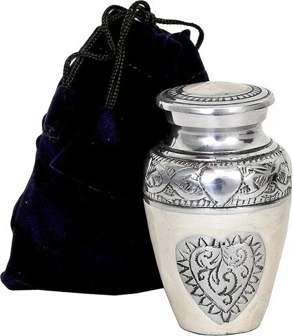 HLC URNS Lovely Keepsake Urn – Silver Heart Small Keepsake Qnty 1 - Keepsake Urn for Human Ashes with 1 Velvet Box Bag-Mini Keepsake Urn - Affordable Keepsake Urn (3 cu.in) in Saudi Arabia