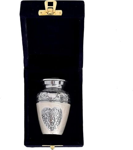 HLC URNS Lovely Keepsake Urn – Silver Heart Small Keepsake Qnty 1 - Keepsake Urn for Human Ashes with 1 Velvet Box Bag-Mini Keepsake Urn - Affordable Keepsake Urn (3 cu.in) in Saudi Arabia