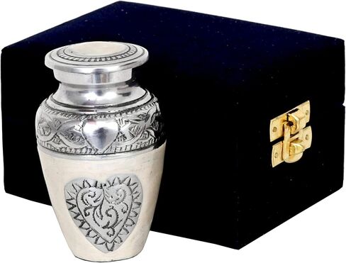 HLC URNS Lovely Keepsake Urn – Silver Heart Small Keepsake Qnty 1 - Keepsake Urn for Human Ashes with 1 Velvet Box Bag-Mini Keepsake Urn - Affordable Keepsake Urn (3 cu.in) in Saudi Arabia