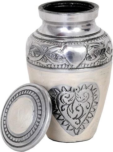HLC URNS Lovely Keepsake Urn – Silver Heart Small Keepsake Qnty 1 - Keepsake Urn for Human Ashes with 1 Velvet Box Bag-Mini Keepsake Urn - Affordable Keepsake Urn (3 cu.in) in Saudi Arabia