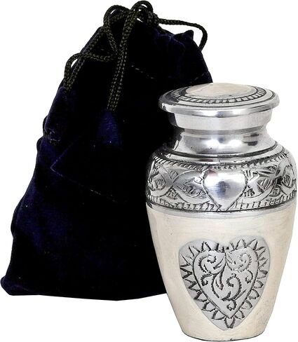 HLC URNS Lovely Keepsake Urn – Silver Heart Small Keepsake Qnty 1 - Keepsake Urn for Human Ashes with 1 Velvet Box Bag-Mini Keepsake Urn - Affordable Keepsake Urn (3 cu.in) in Saudi Arabia