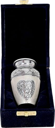 HLC URNS Lovely Keepsake Urn – Silver Heart Small Keepsake Qnty 1 - Keepsake Urn for Human Ashes with 1 Velvet Box Bag-Mini Keepsake Urn - Affordable Keepsake Urn (3 cu.in) in Saudi Arabia