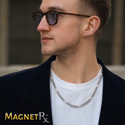 قلادة مغناطيسية MagnetRX® للرجال - قلادات مغناطيسية فعالة للرجال - قلادة سلسلة فضية من الفولاذ المقاوم للصدأ مع مغناطيس in Kuwait