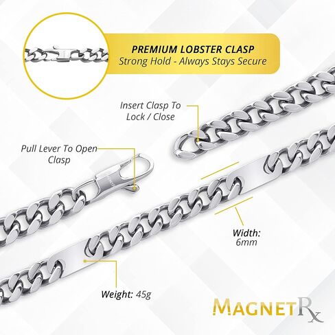 قلادة مغناطيسية MagnetRX® للرجال - قلادات مغناطيسية فعالة للرجال - قلادة سلسلة فضية من الفولاذ المقاوم للصدأ مع مغناطيس in Kuwait
