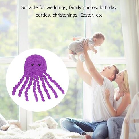 Newborn Squid Hat, Fun Octopus Animal Knitted Hat for Photo Prop Daily Wear(Purple), Purple, 22 * 13 * 3cm in Saudi Arabia