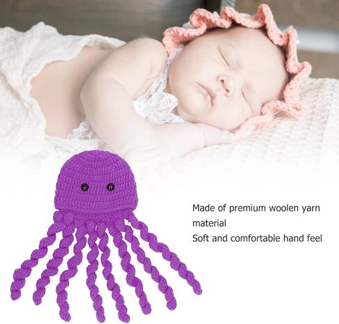 Newborn Squid Hat, Fun Octopus Animal Knitted Hat for Photo Prop Daily Wear(Purple), Purple, 22 * 13 * 3cm in Saudi Arabia