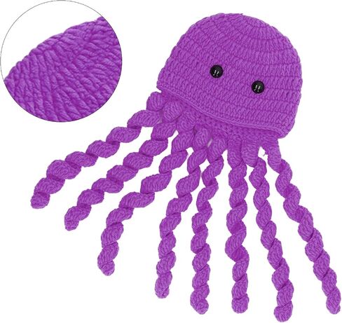 Newborn Squid Hat, Fun Octopus Animal Knitted Hat for Photo Prop Daily Wear(Purple), Purple, 22 * 13 * 3cm in Saudi Arabia