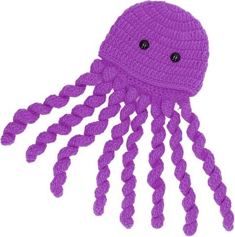 Newborn Squid Hat, Fun Octopus Animal Knitted Hat for Photo Prop Daily Wear(Purple), Purple, 22 * 13 * 3cm in Saudi Arabia