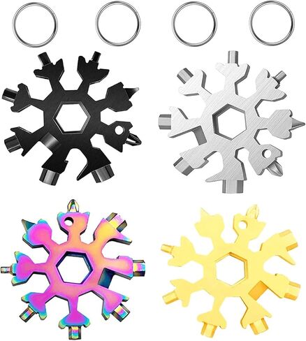 أداة متعددة 18 في 1 من ZPOKA Snowflake، فتاحة زجاجات ندفة الثلج من الفولاذ المقاوم للصدأ / طقم مفك فيليبس مسطح / مفتاح ربط، متين وقابل للحمل (4 عبوات) in Kuwait