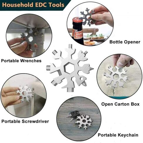 أداة متعددة 18 في 1 من ZPOKA Snowflake، فتاحة زجاجات ندفة الثلج من الفولاذ المقاوم للصدأ / طقم مفك فيليبس مسطح / مفتاح ربط، متين وقابل للحمل (4 عبوات) in Kuwait