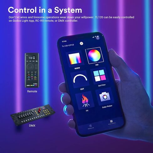 مصباح أنبوبي Godox TL120 RGB، 2700K-6500K قابل لإعادة الشحن، عصا إضاءة فيديو LED ملونة كاملة قابلة لإعادة الشحن، CRI 96، TLCI 98 مع بطارية مدمجة 5200 مللي أمبير في الساعة وتحكم APP DMX in Saudi Arabia