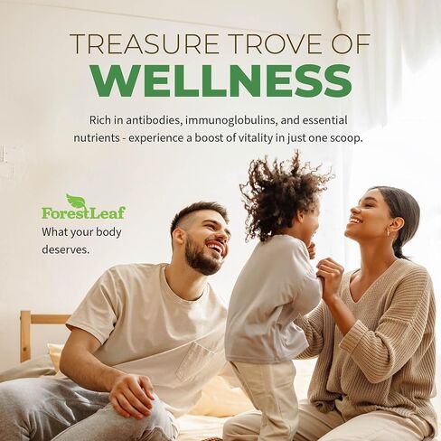 مسحوق اللبأ البقري عالي التركيز بنسبة 50% من ForestLeaf - مكمل اللبأ الذي يتغذى على العشب - صحة الأمعاء والمناعة - اللياقة البدنية والطاقة - اللبأ البقري للبشر (بدون نكهة، 45 حصة) in Kuwait