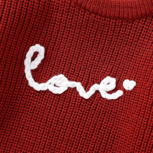 Toddler Baby Girl Valentines Day Outfit Love Heart Embroidery Knit Sweater Long Sleeve Shirts Valentines Day Gifts in Kuwait