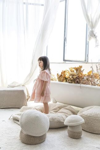 سلة قنوات لورينا ماما الفطر باللون الطبيعي، الكتان، بني التربة لغرفة الأطفال، منطقة اللعب، الحضانة. مصنوع يدويًا على يد حرفيين من القطن والأصباغ غير السامة. الحجم: Ø 1 × 1 قدم 2 بوصة in Kuwait