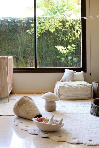 سلة قنوات لورينا ماما الفطر باللون الطبيعي، الكتان، بني التربة لغرفة الأطفال، منطقة اللعب، الحضانة. مصنوع يدويًا على يد حرفيين من القطن والأصباغ غير السامة. الحجم: Ø 1 × 1 قدم 2 بوصة in Kuwait