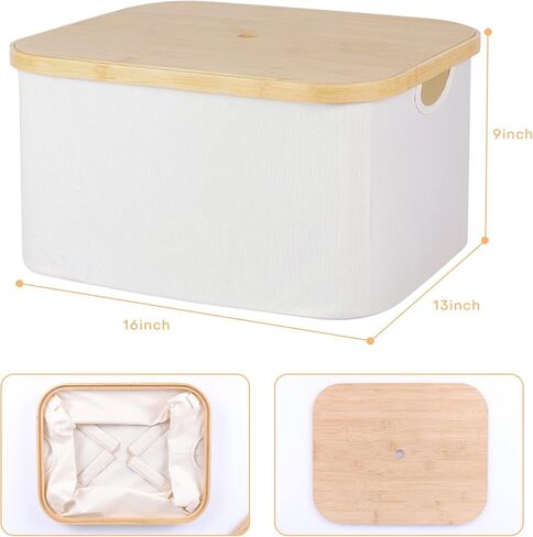 صندوق تخزين من أنميني مع غطاء من الخيزران قابل للإزالة ومقابض من القماش وصندوق سلة وغطاء قابل للتكديس وخزانة ورف مكعب وقابل للطي ومنظم للملابس والألعاب وحاوية غسيل - بيج، كبير in Kuwait