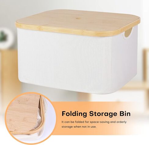صندوق تخزين من أنميني مع غطاء من الخيزران قابل للإزالة ومقابض من القماش وصندوق سلة وغطاء قابل للتكديس وخزانة ورف مكعب وقابل للطي ومنظم للملابس والألعاب وحاوية غسيل - بيج، كبير in Kuwait