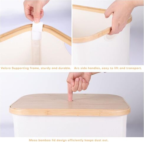 صندوق تخزين من أنميني مع غطاء من الخيزران قابل للإزالة ومقابض من القماش وصندوق سلة وغطاء قابل للتكديس وخزانة ورف مكعب وقابل للطي ومنظم للملابس والألعاب وحاوية غسيل - بيج، كبير in Kuwait