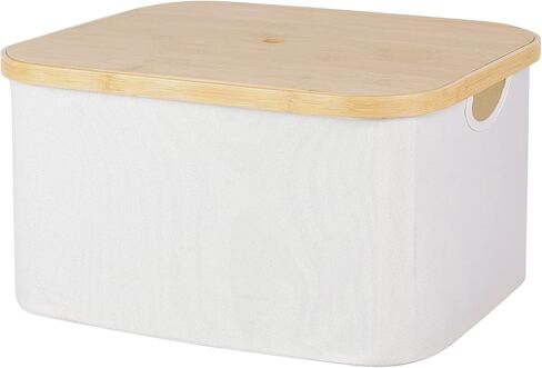 صندوق تخزين من أنميني مع غطاء من الخيزران قابل للإزالة ومقابض من القماش وصندوق سلة وغطاء قابل للتكديس وخزانة ورف مكعب وقابل للطي ومنظم للملابس والألعاب وحاوية غسيل - بيج، كبير in Kuwait