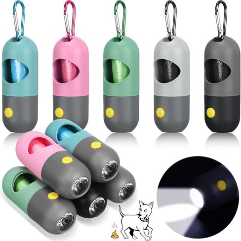 10 Pcs Dog Poop Waste Bag Dispenser with Built in LED Flashlight and 10 Rolls Dog Bags for Poop with Clip Pet Waste Bag Holder for Leash with Clip for Dog Walking, Travel, Camping in Saudi Arabia