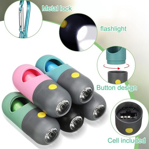 10 Pcs Dog Poop Waste Bag Dispenser with Built in LED Flashlight and 10 Rolls Dog Bags for Poop with Clip Pet Waste Bag Holder for Leash with Clip for Dog Walking, Travel, Camping in Saudi Arabia