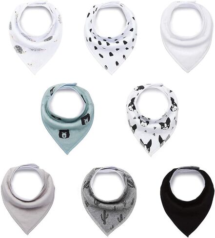 LNGLAT 8-حزمة من مرايل الأطفال حديثي الولادة باندانا للأولاد والبنات مع أزرار كبس قابلة للتعديل، قطن عضوي ناعم وماص، مرايل للأطفال الصغار من الجنسين للتسنين واللعاب in Kuwait