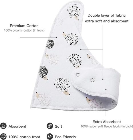 LNGLAT 8-حزمة من مرايل الأطفال حديثي الولادة باندانا للأولاد والبنات مع أزرار كبس قابلة للتعديل، قطن عضوي ناعم وماص، مرايل للأطفال الصغار من الجنسين للتسنين واللعاب in Kuwait