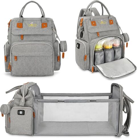 Giggle and Grow Warm-Me-Up Grey Diaper Bag with Temperature Regulated Side Pockets and Collapsible Netted Changing Station in Saudi Arabia