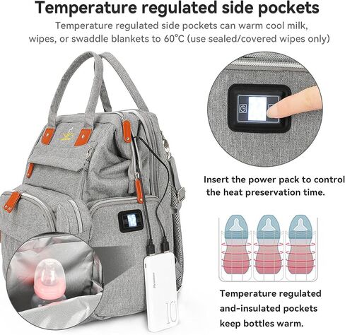 Giggle and Grow Warm-Me-Up Grey Diaper Bag with Temperature Regulated Side Pockets and Collapsible Netted Changing Station in Saudi Arabia