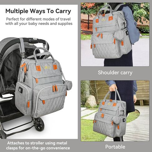 Giggle and Grow Warm-Me-Up Grey Diaper Bag with Temperature Regulated Side Pockets and Collapsible Netted Changing Station in Saudi Arabia