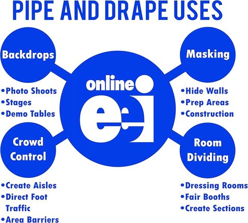 OnlineEEI8 Foot Tall Fixed Height Collapsible Pipe and Drape Backdrop Kit 8x50 (Black Drapes) (BBD9990850CDPR750) in Kuwait