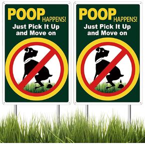 ziyue 2 Pack Reflective No Pooping Dog Signs for Yard, Aluminum Please Pick Up Your Dog Poop Sign, No Dog Poop Signs for Yard Park Grass Lawn 22*33cm in Kuwait