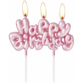 Happy Birthday Candles for Cake, Pink Birthday Candles for Women and Girl, Birthday Cake Candles Letter Candles with Gold Foil, Cake Topper for Girl Women Birthday Parties Decoration Supplies in Kuwait