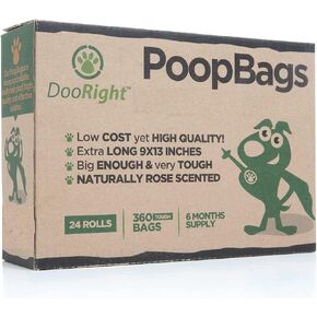 DooRight Dog Poop Bags 360 Bags, Green Color, Rose Scented, Premium, Extra Strong & Reliable + Leak Resistant + Supporting Nonprofit Organizations in Saudi Arabia