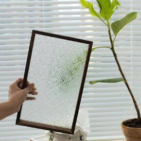 Vintage Wood Serving Tray, Rustic Farmhouse Serving Tray with Wooden Frame and Textured Glass Base, Rectangular Ottoman Tray, Decorative Tray for Coffee Table, Countertop, Dining Table, 12.6" x 7.9" in Kuwait