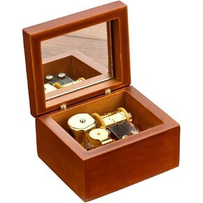 Wind-Up Wooden Music Box with Gold-Plating Movement in,Amazing Grace,Black