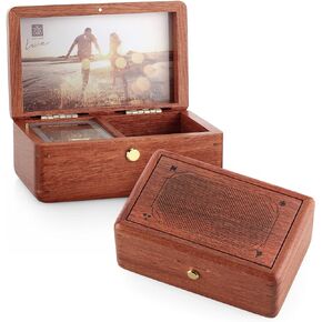SOFTALK Vintage Jewelry Box Musical Boxs with Customizable Photos Case for Gifts Christmas Birthday and Valentine's Day(Simple Walnut Wood, Tune : You are my sunshine)