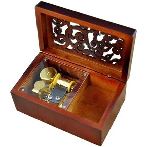 FnLy Antique Engraved Wooden Wind-Up Musical Box,Love Story Musical Box,with Gold-Plating Movement in,Heart-Shaped