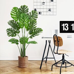IDEALHOUSE Artificial Monstera Deliciosa Plant, 47inch Faux Monstera Tropical Palm Tree with Pot for Home Decor Indoor Living Room Office, Fake Swiss Cheese Plant