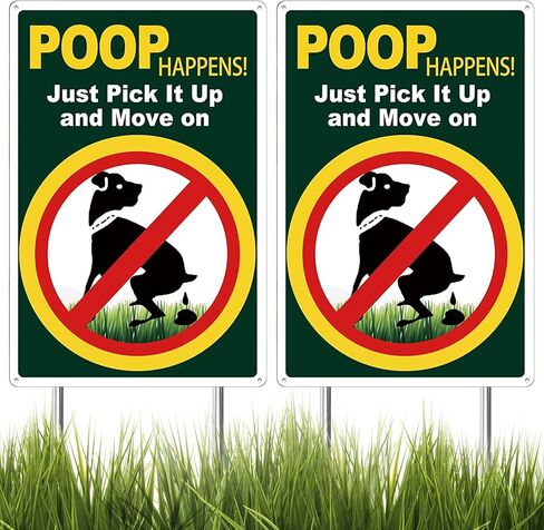 ziyue 2 Pack Reflective No Pooping Dog Signs for Yard, Aluminum Please Pick Up Your Dog Poop Sign, No Dog Poop Signs for Yard Park Grass Lawn 22*33cm in Kuwait