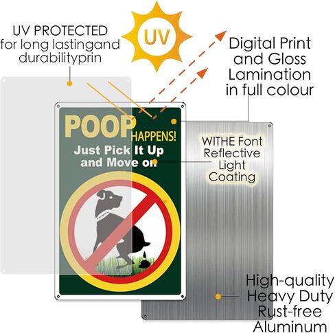 ziyue 2 Pack Reflective No Pooping Dog Signs for Yard, Aluminum Please Pick Up Your Dog Poop Sign, No Dog Poop Signs for Yard Park Grass Lawn 22*33cm in Kuwait