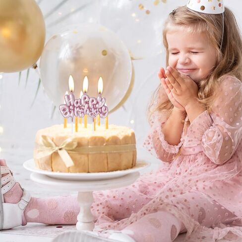 شموع عيد ميلاد سعيد للكيك، شموع عيد ميلاد وردية للنساء والفتيات، شموع كعكة عيد الميلاد، شموع حروف مع رقائق ذهبية، أعلى الكعكة للفتيات والنساء، لوازم تزيين حفلات أعياد الميلاد in Kuwait