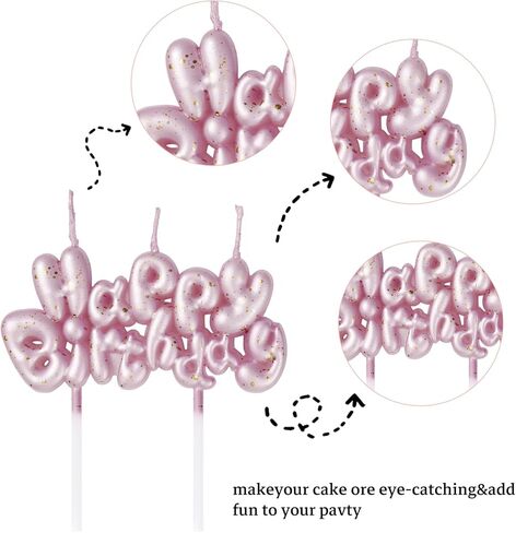 شموع عيد ميلاد سعيد للكيك، شموع عيد ميلاد وردية للنساء والفتيات، شموع كعكة عيد الميلاد، شموع حروف مع رقائق ذهبية، أعلى الكعكة للفتيات والنساء، لوازم تزيين حفلات أعياد الميلاد in Kuwait