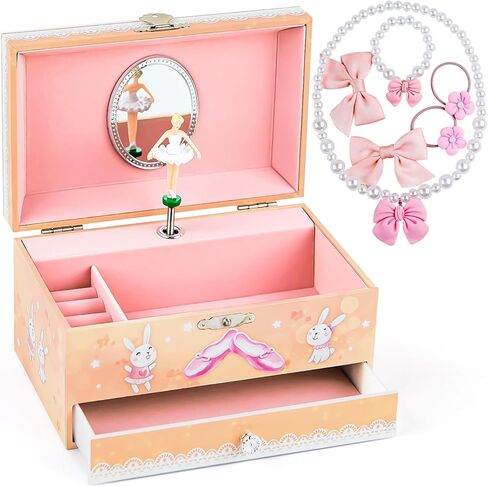 Girl's Ballerina Musical Jewelry Box - Kid's Storage Box with The Waltz of the Flowers Music with Pullout Drawer, Ballet and Forest Bunny Jewelry Box in Kuwait